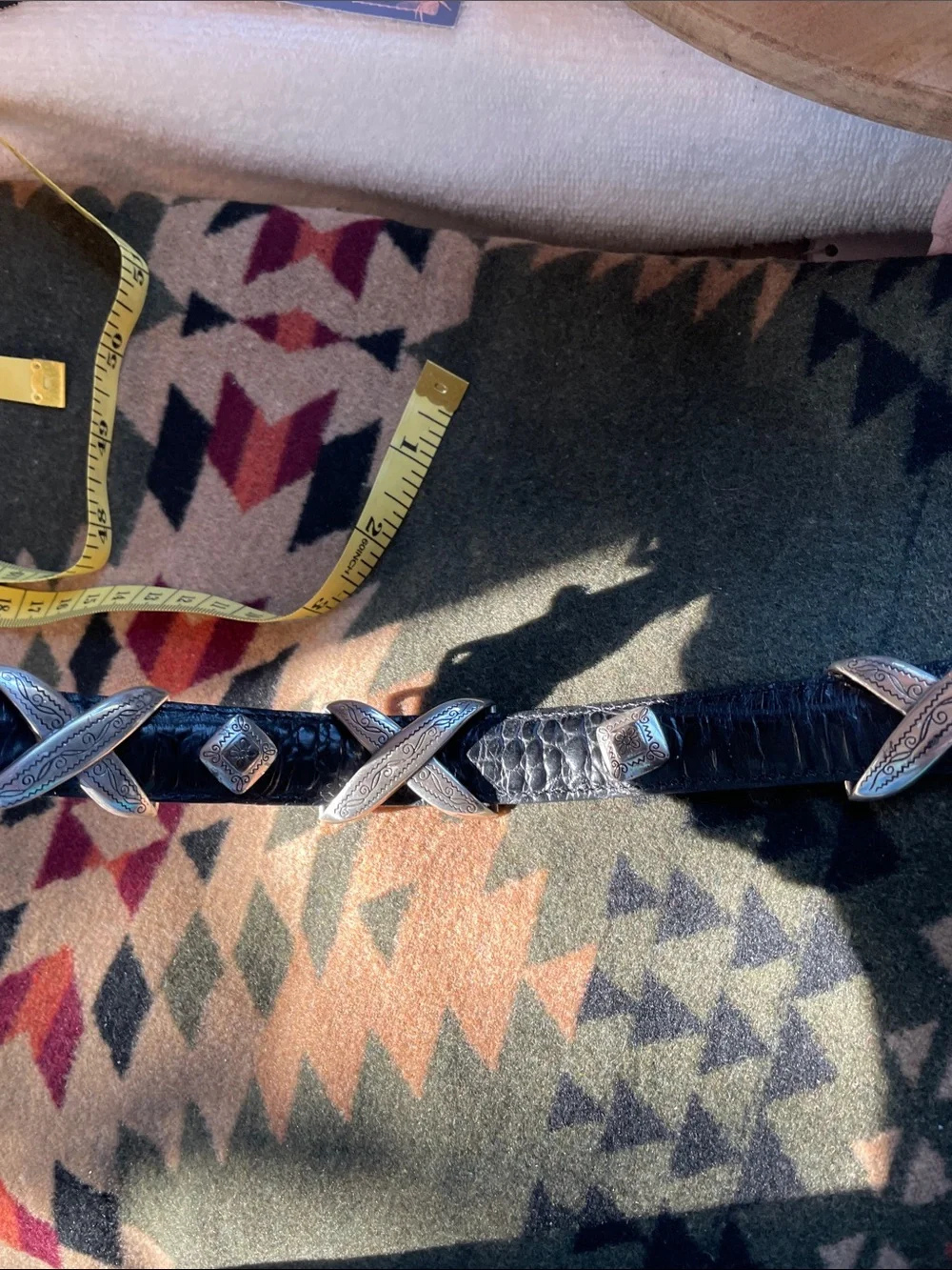 BlackVintage Brighton Croc-Embossed Leather Western Belt with Silver Buckle